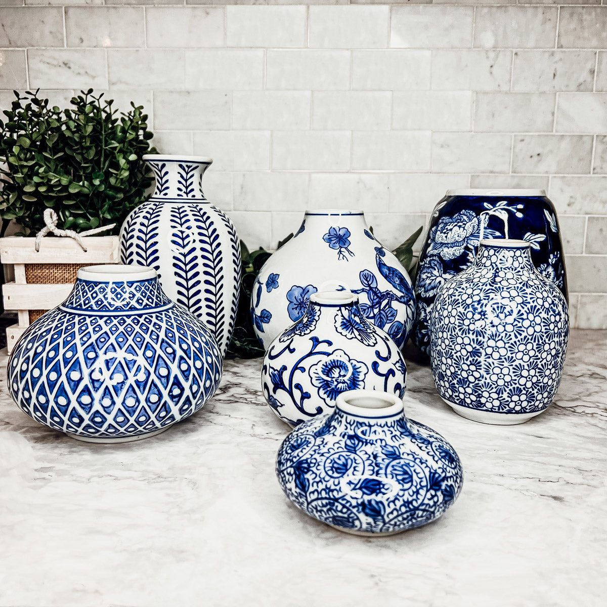 Samira Blue Vases – Hand-Painted Porcelain Decor in Classic Blue and White (7 Styles)