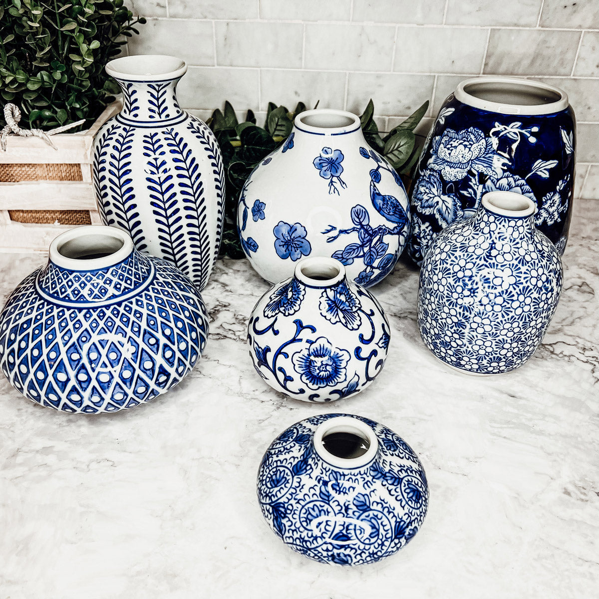 Samira Blue Vases – Hand-Painted Porcelain Decor in Classic Blue and White (7 Styles)