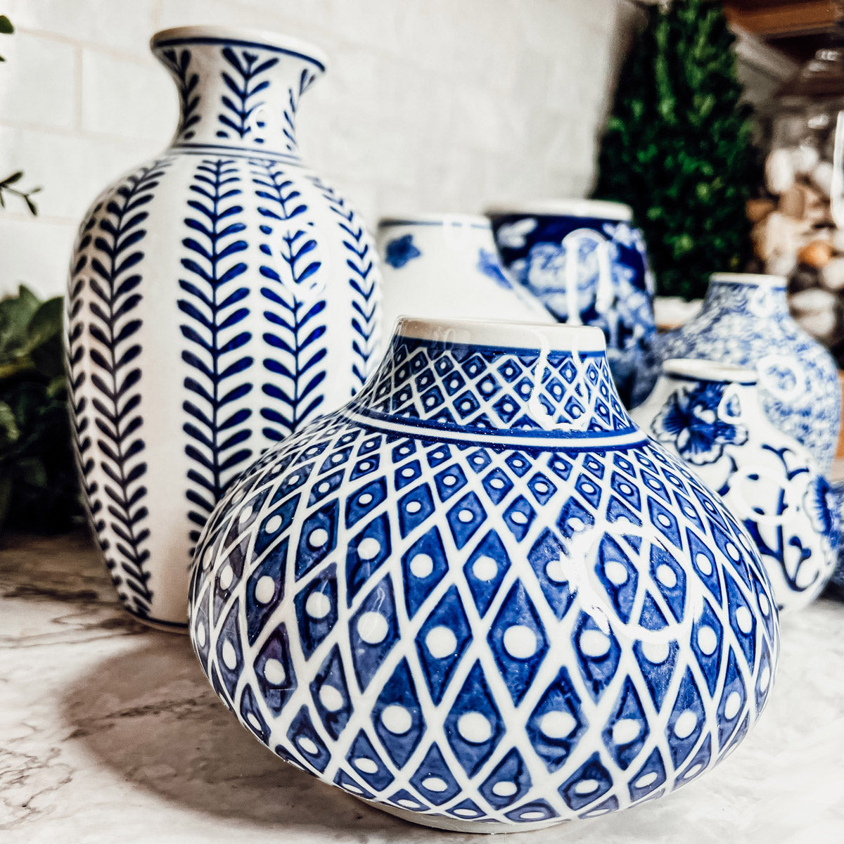 Samira Blue Vases – Hand-Painted Porcelain Decor in Classic Blue and White (7 Styles)