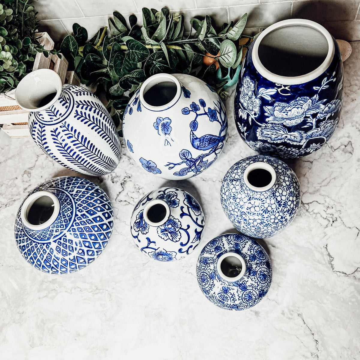 Samira Blue Vases – Hand-Painted Porcelain Decor in Classic Blue and White (7 Styles)