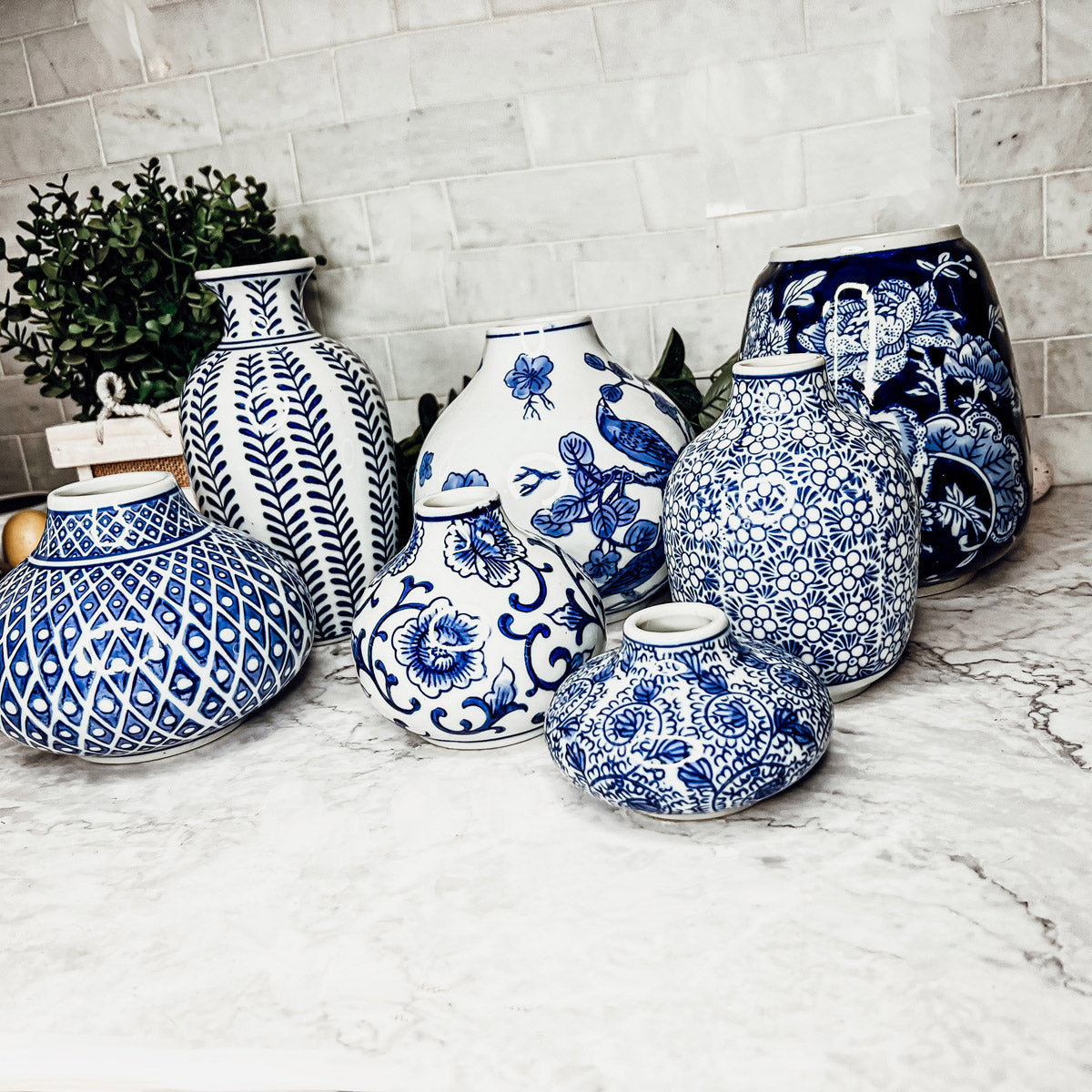 Samira Blue Vases – Hand-Painted Porcelain Decor in Classic Blue and White (7 Styles)