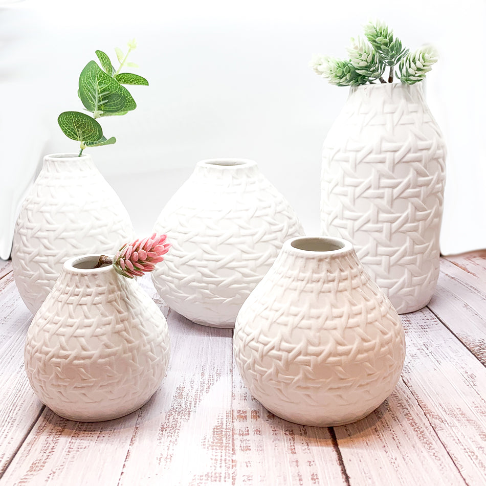 Madison Web Vases – Embossed Ceramic Vases with Cane Webbing Texture (5 Sizes)
