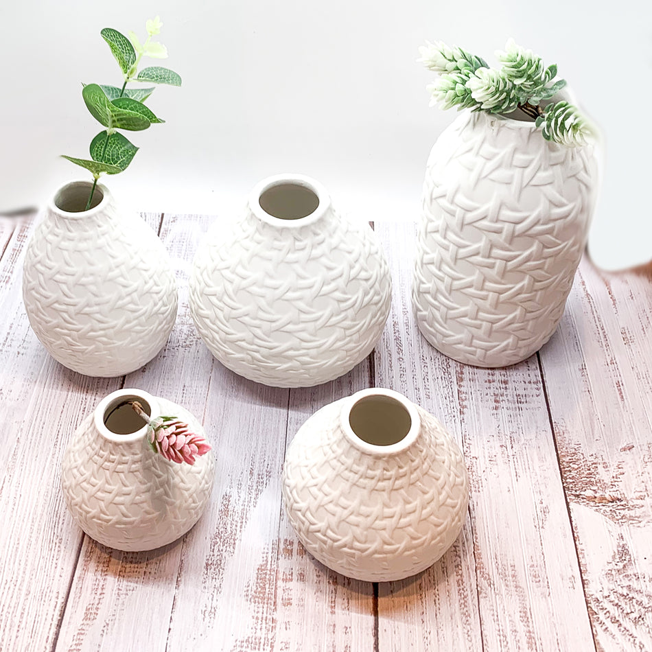 Madison Web Vases – Embossed Ceramic Vases with Cane Webbing Texture (5 Sizes)