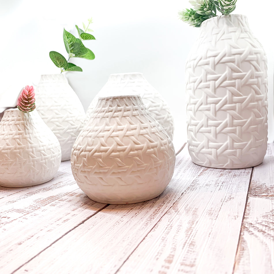 Madison Web Vases – Embossed Ceramic Vases with Cane Webbing Texture (5 Sizes)