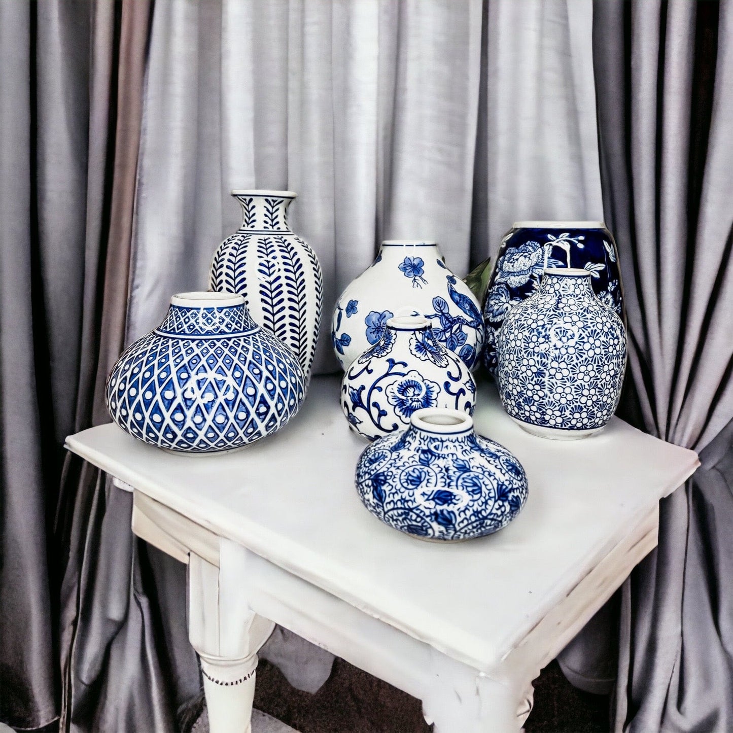 Samira Blue Vases – Hand-Painted Porcelain Decor in Classic Blue and White (7 Styles)