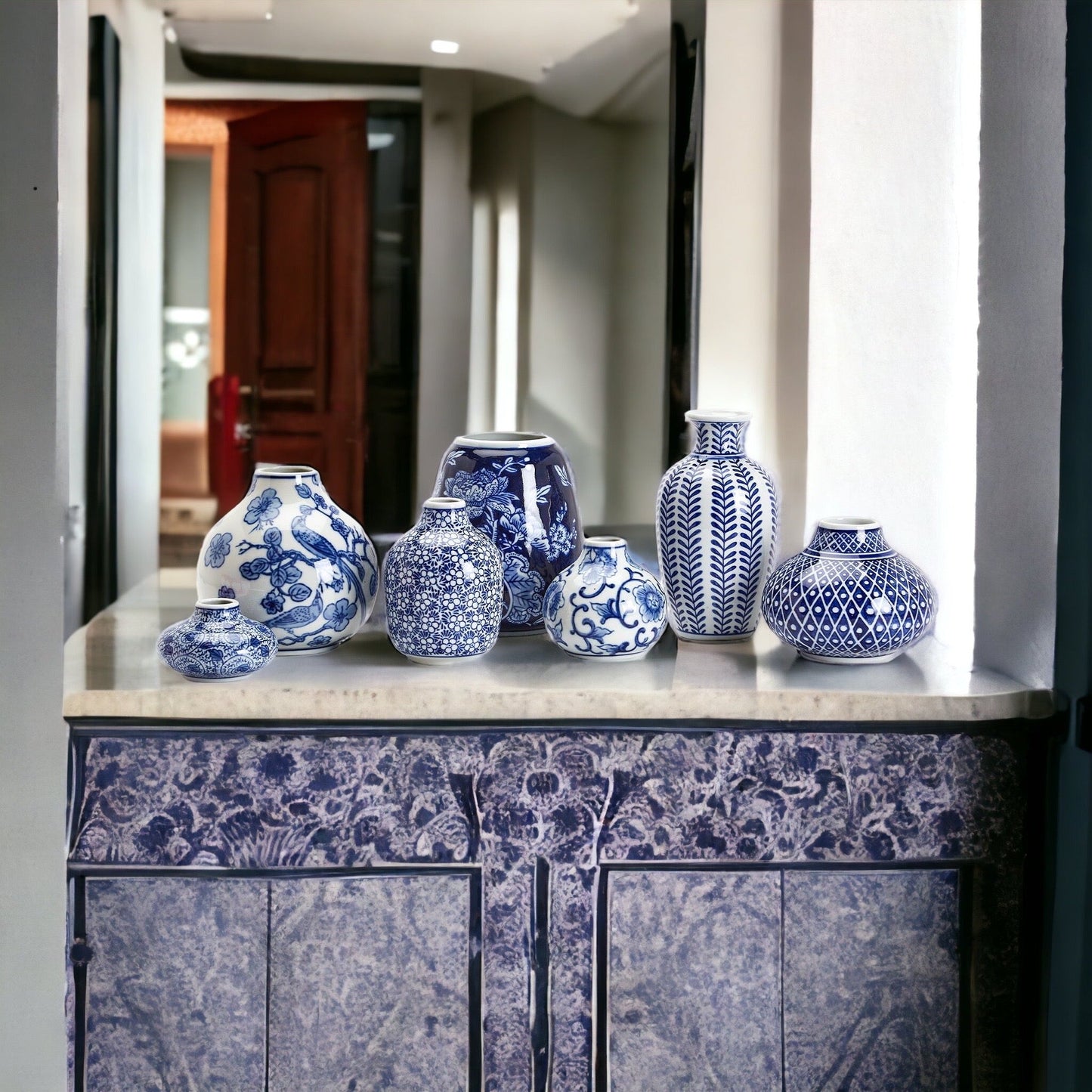 Samira Blue Vases – Hand-Painted Porcelain Decor in Classic Blue and White (7 Styles)