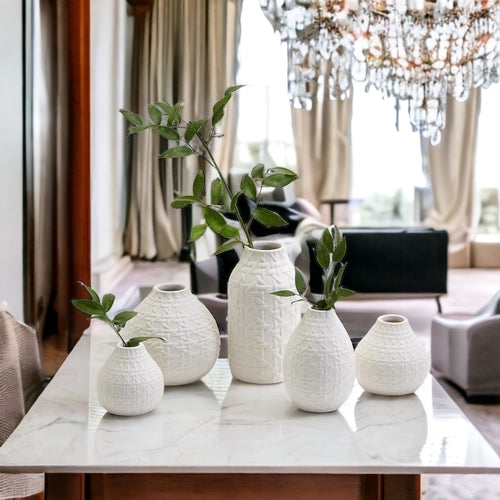 Madison Web Vases – Embossed Ceramic Vases with Cane Webbing Texture (5 Sizes)