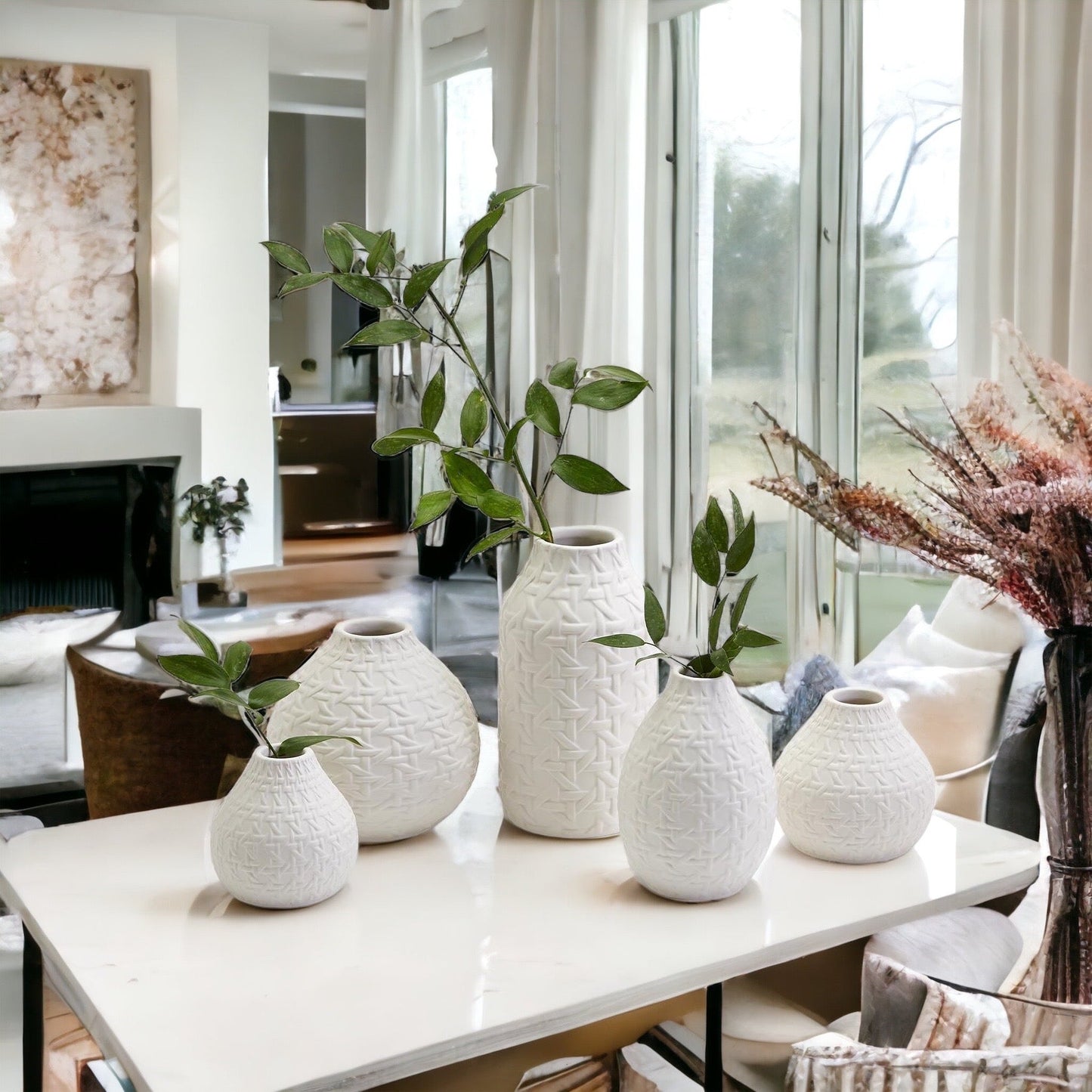 Madison Web Vases – Embossed Ceramic Vases with Cane Webbing Texture (5 Sizes)