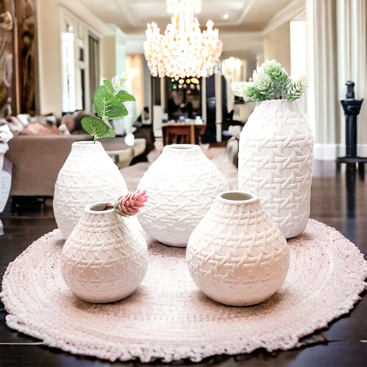 Madison Web Vases – Embossed Ceramic Vases with Cane Webbing Texture (5 Sizes)