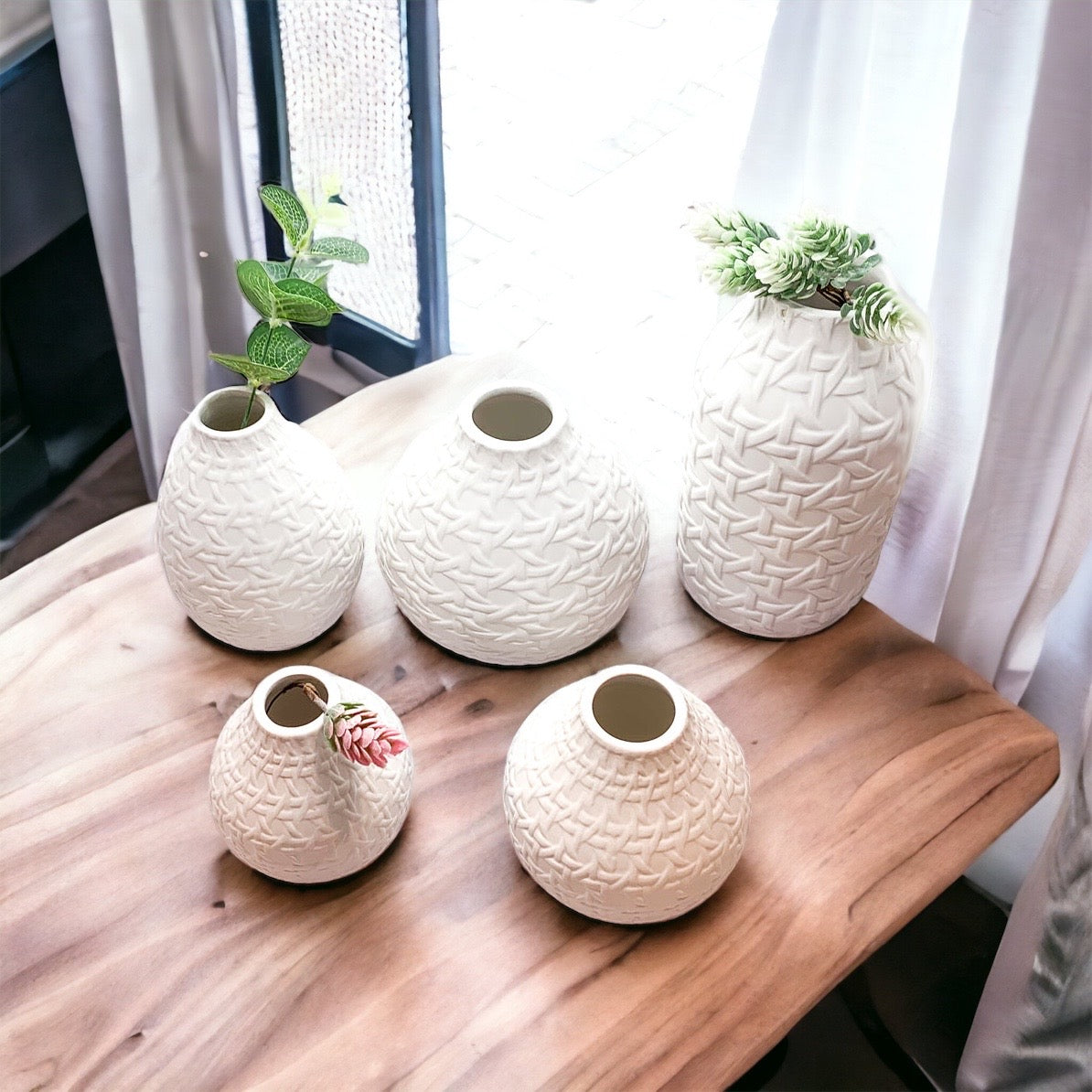 Madison Web Vases – Embossed Ceramic Vases with Cane Webbing Texture (5 Sizes)