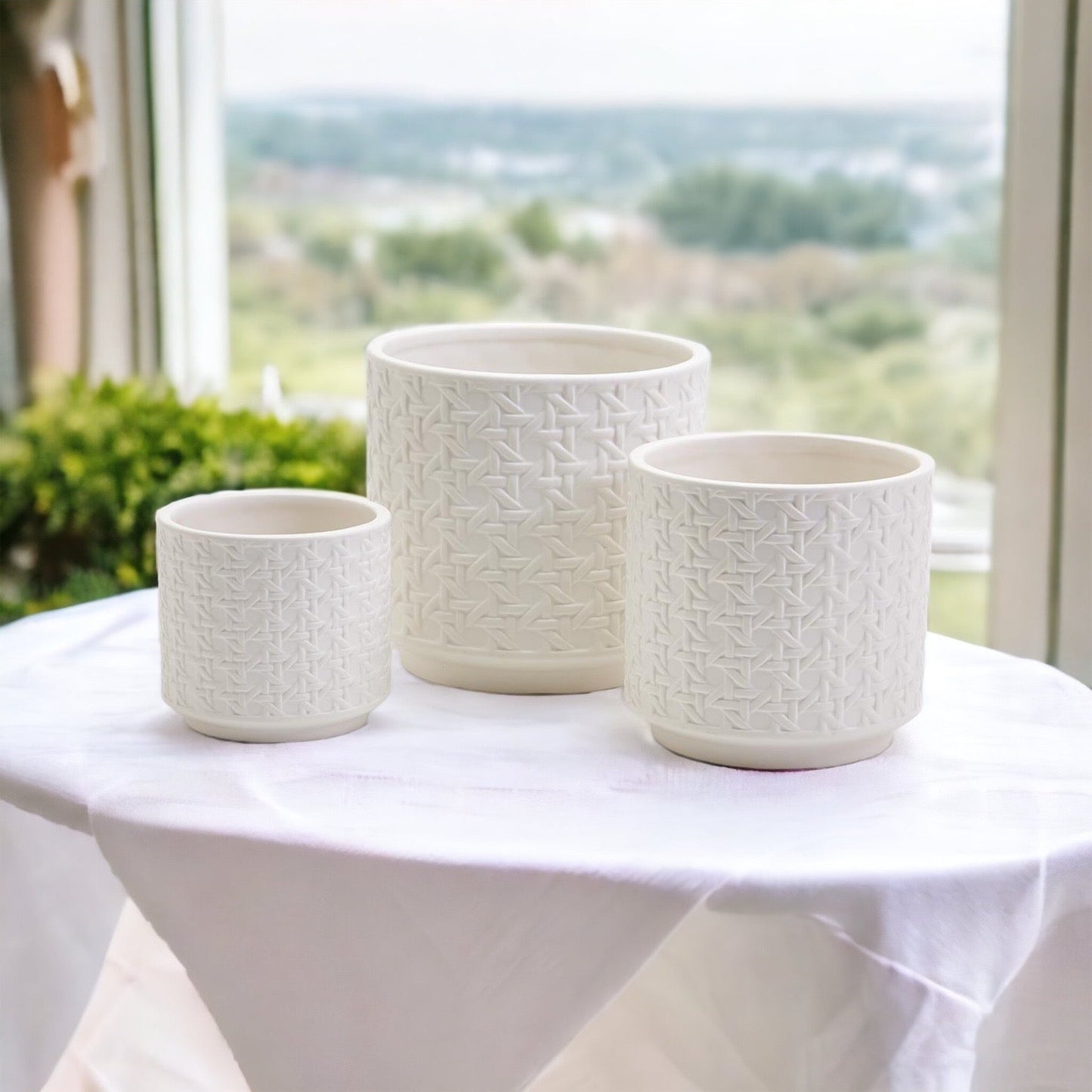 Madison Web Vases – Embossed Ceramic Vases with Cane Webbing Texture (5 Sizes)