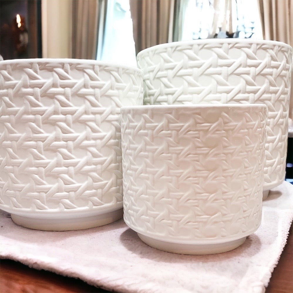 Madison Web Vases – Embossed Ceramic Vases with Cane Webbing Texture (5 Sizes)