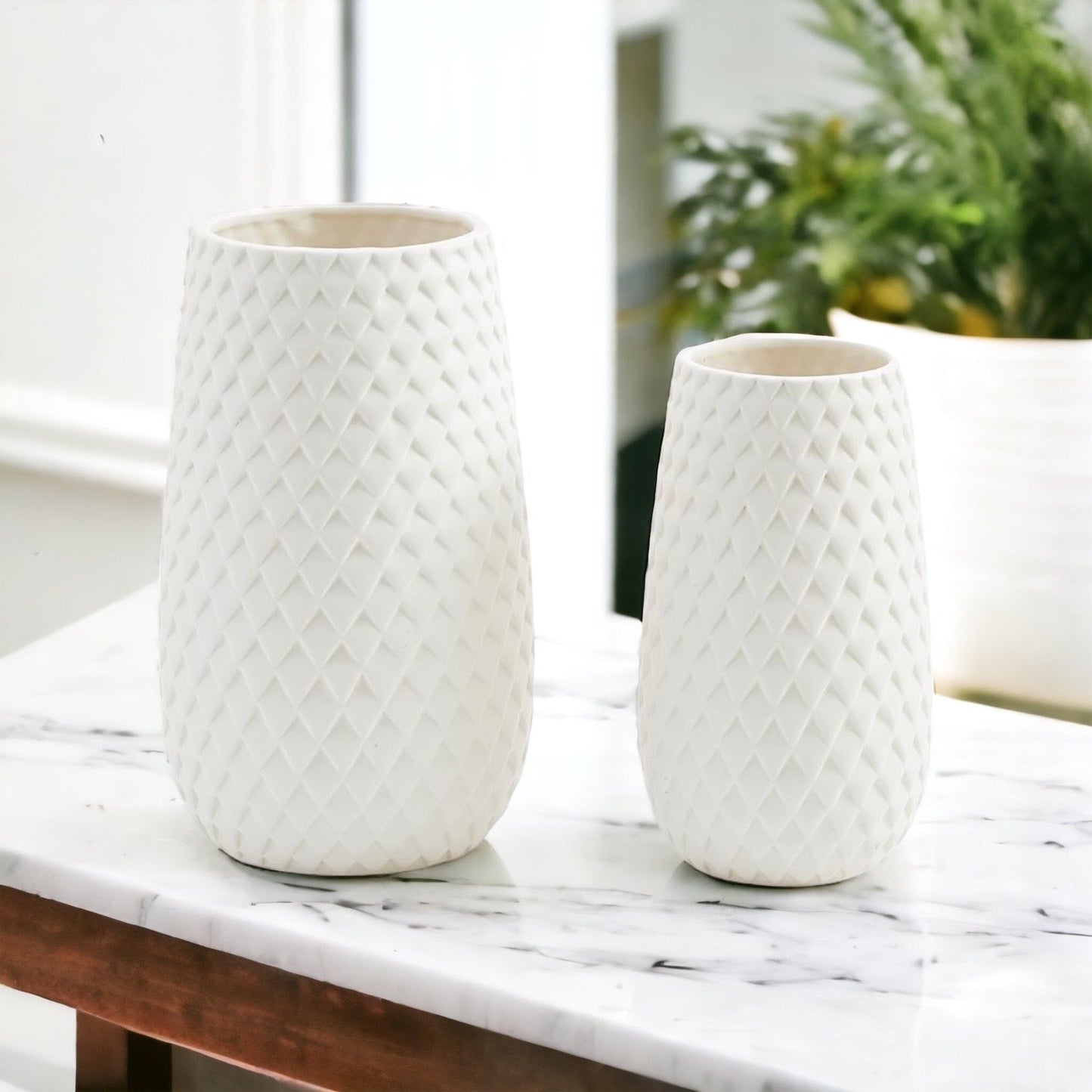 Diamond Weave White Vase – Modern Decorative Vase in Dolomite
