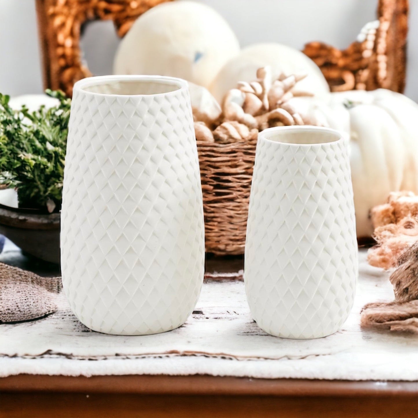 Diamond Weave White Vase – Modern Decorative Vase in Dolomite