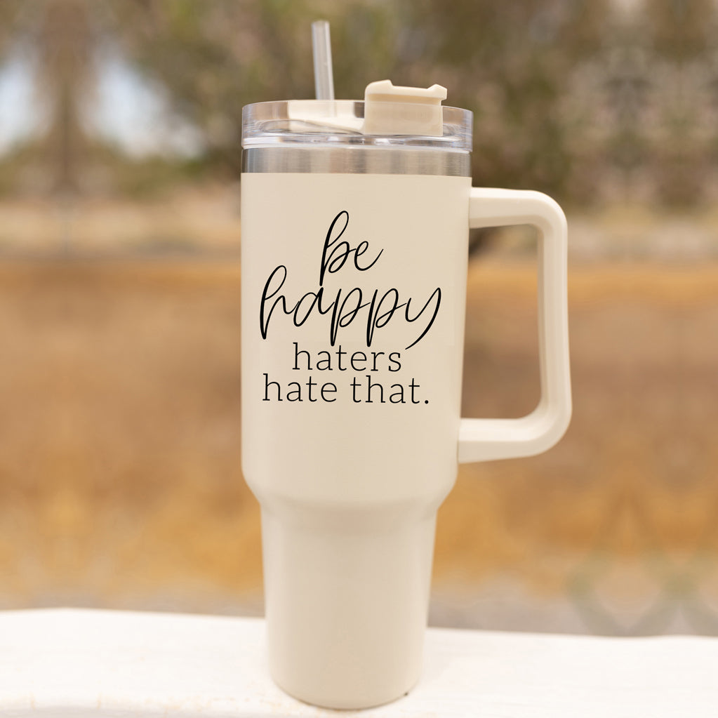 Be Happy 40oz Insulated Mug – Stainless Steel Travel Tumbler with 3-in-1 Lid