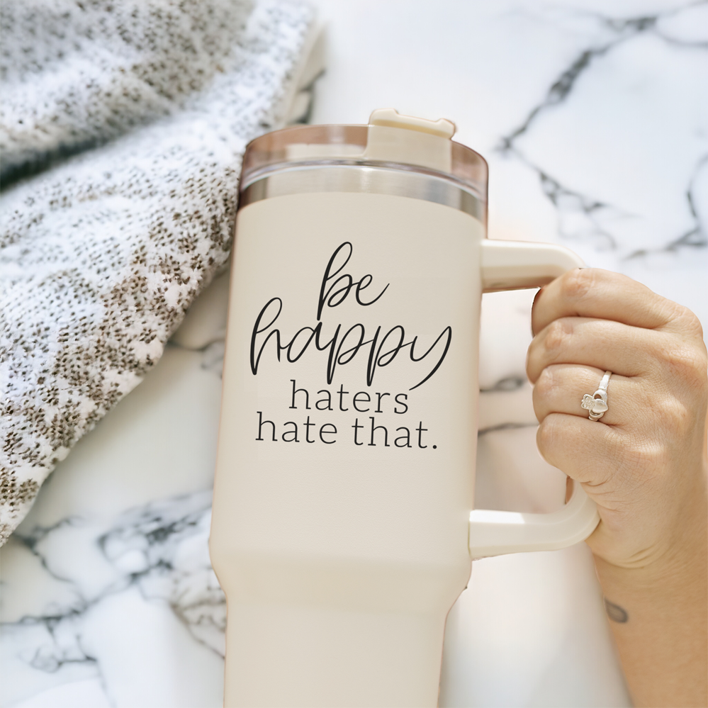 Be Happy 40oz Insulated Mug – Stainless Steel Travel Tumbler with 3-in-1 Lid