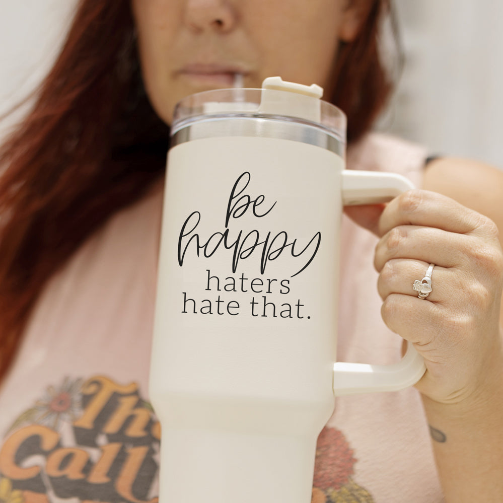 Be Happy 40oz Insulated Mug – Stainless Steel Travel Tumbler with 3-in-1 Lid