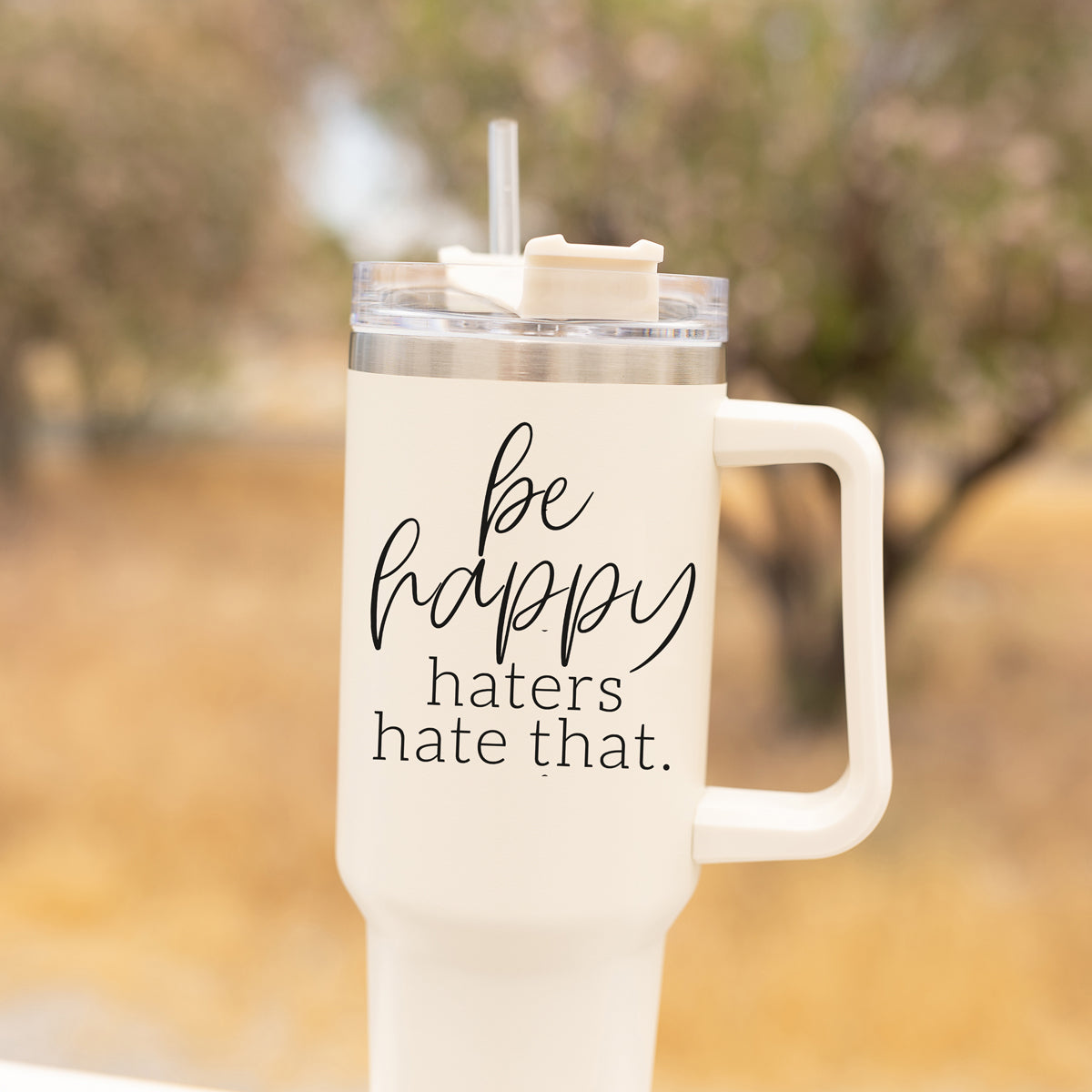 Be Happy 40oz Insulated Mug – Stainless Steel Travel Tumbler with 3-in-1 Lid