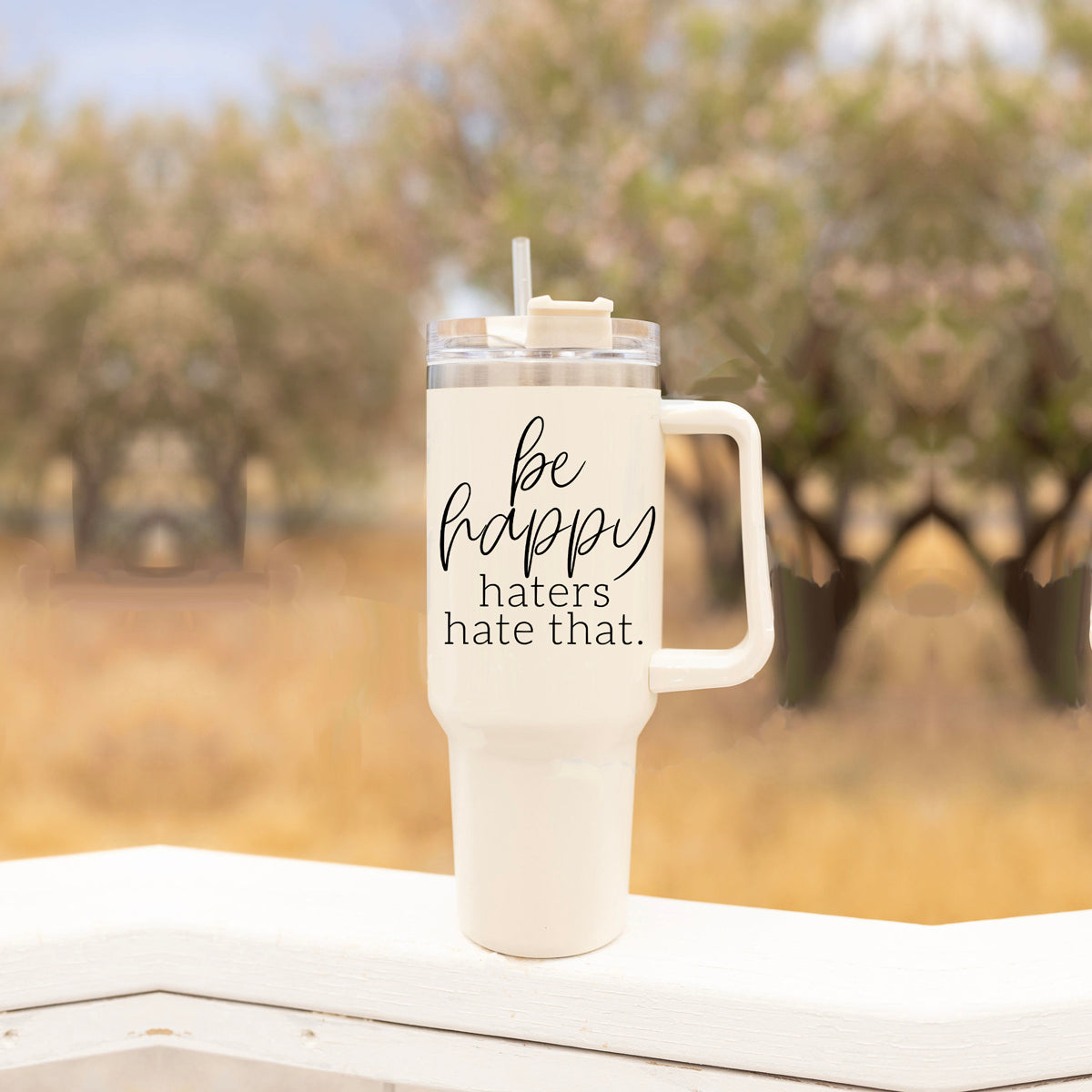 Be Happy 40oz Insulated Mug – Stainless Steel Travel Tumbler with 3-in-1 Lid