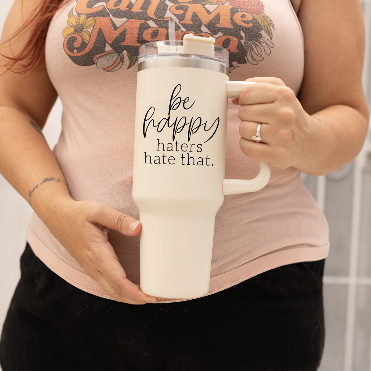 Be Happy 40oz Insulated Mug – Stainless Steel Travel Tumbler with 3-in-1 Lid