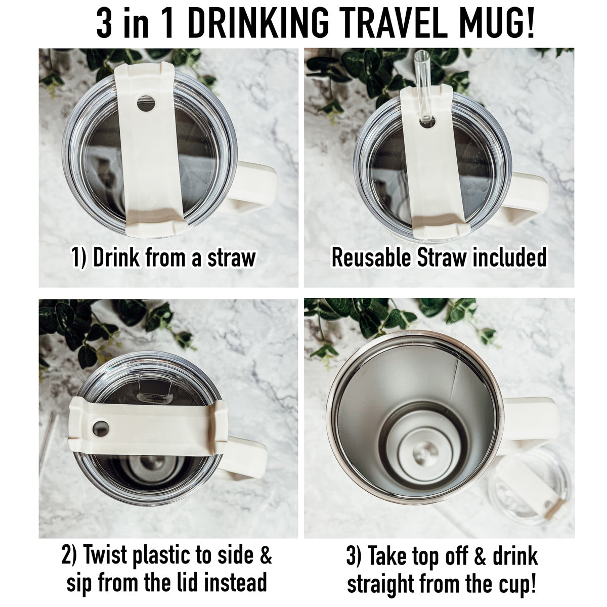 Be Happy 40oz Insulated Mug – Stainless Steel Travel Tumbler with 3-in-1 Lid