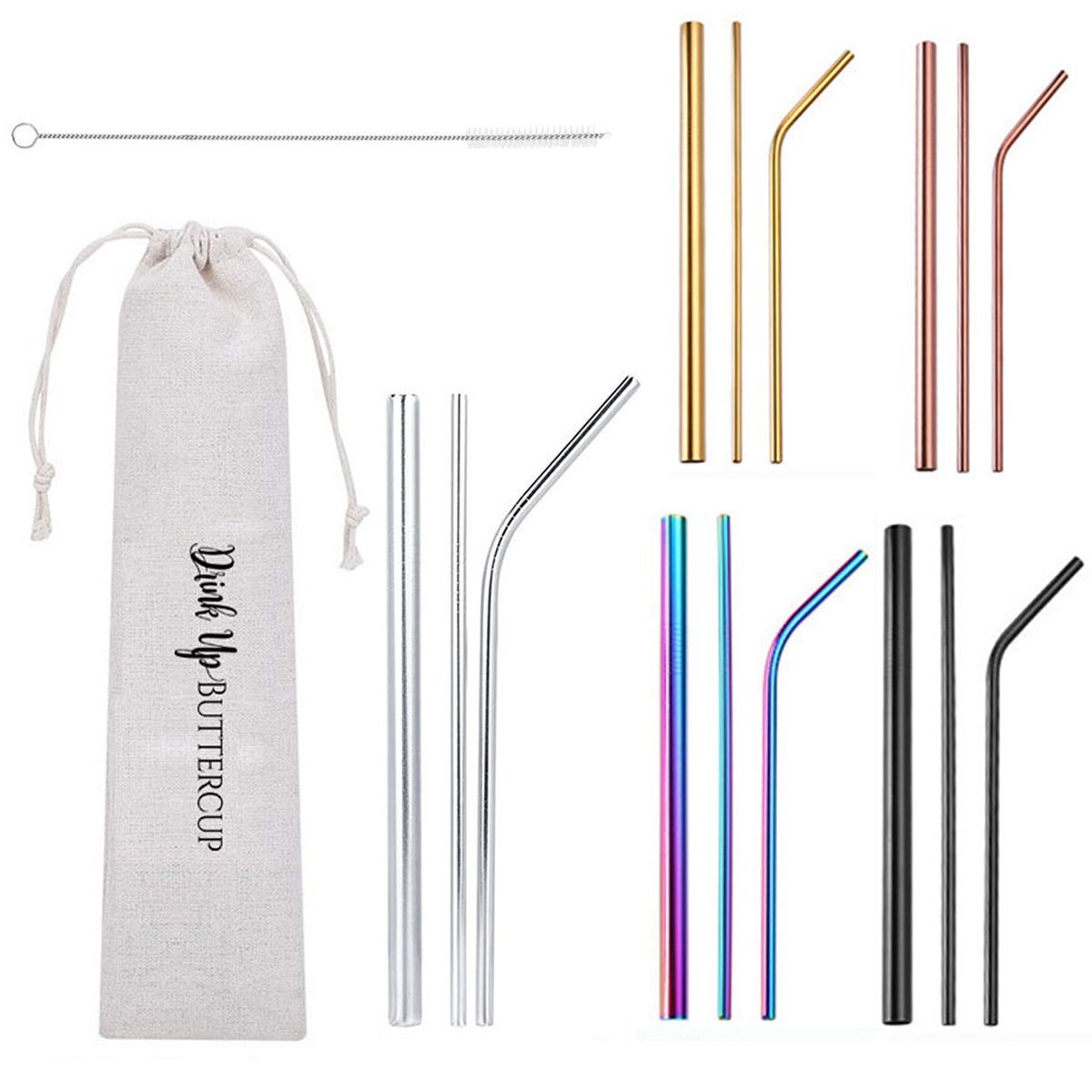 Sweetie Set – 5-Piece Reusable Metal Straw Set with Carrying Bag & Cleaner