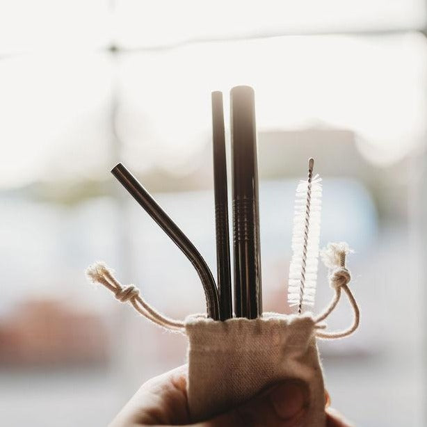Sweetie Set – 5-Piece Reusable Metal Straw Set with Carrying Bag & Cleaner