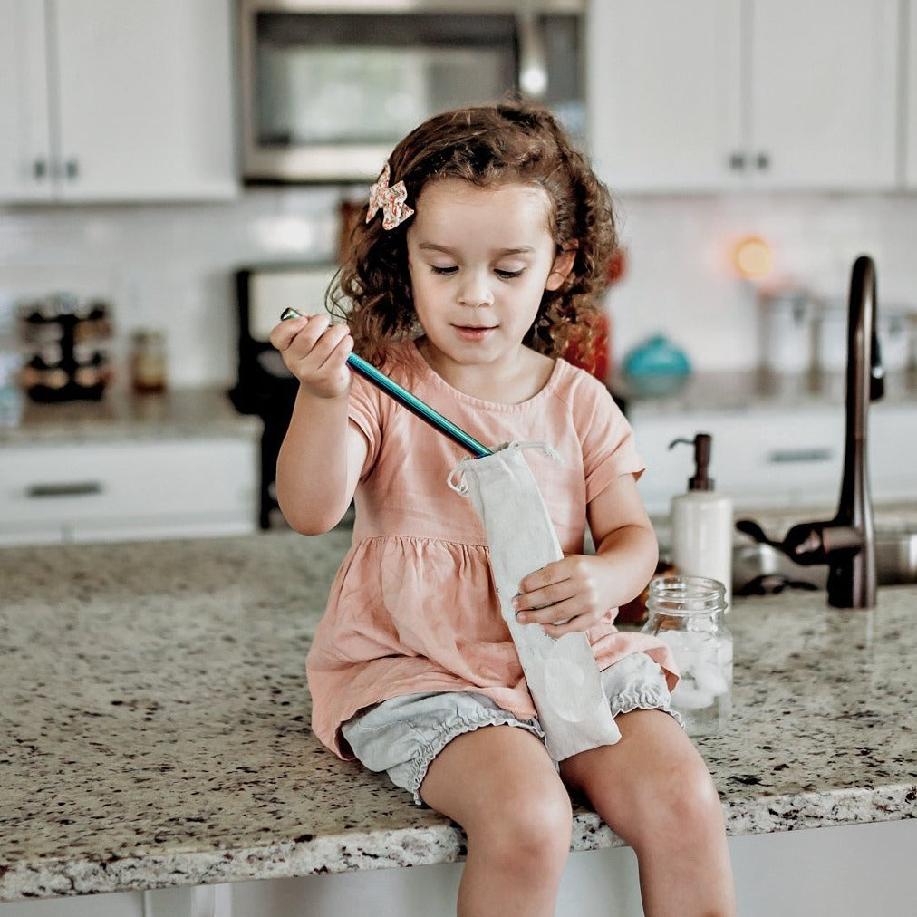 Sweetie Set – 5-Piece Reusable Metal Straw Set with Carrying Bag & Cleaner