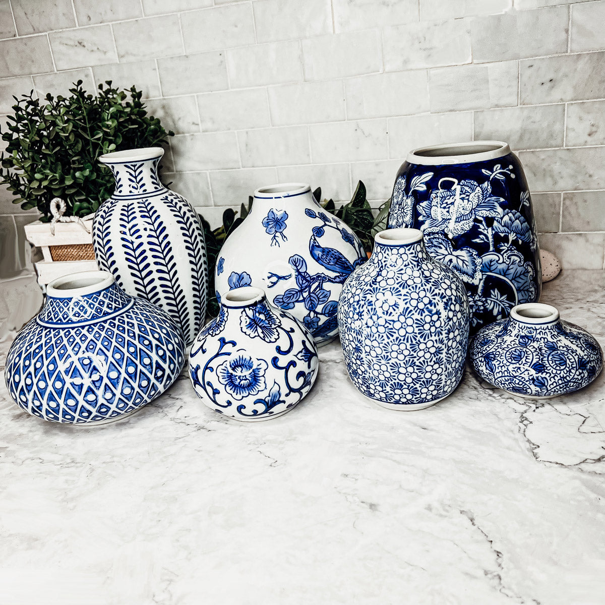 Samira Blue Vases – Hand-Painted Porcelain Decor in Classic Blue and White (7 Styles)