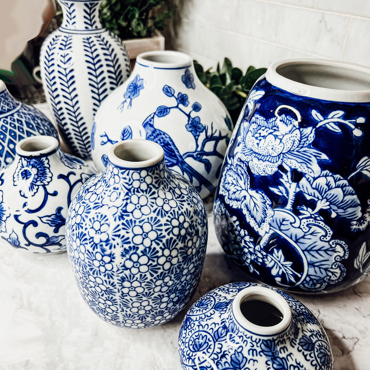 Samira Blue Vases – Hand-Painted Porcelain Decor in Classic Blue and White (7 Styles)