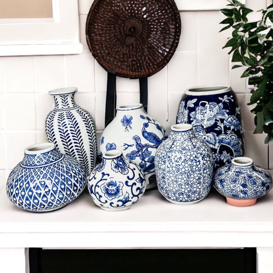 Samira Blue Vases – Hand-Painted Porcelain Decor in Classic Blue and White (7 Styles)