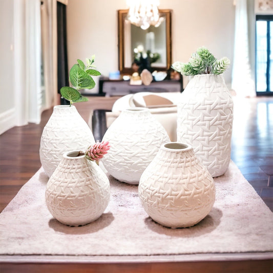 Madison Web Vases – Embossed Ceramic Vases with Cane Webbing Texture (5 Sizes)