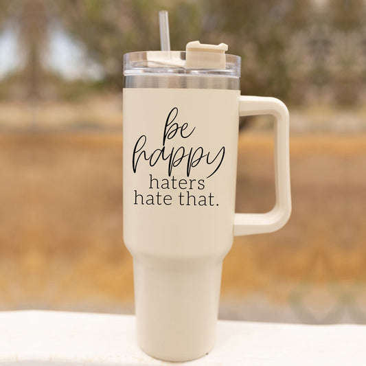 Be Happy 40oz Insulated Mug – Stainless Steel Travel Tumbler with 3-in-1 Lid
