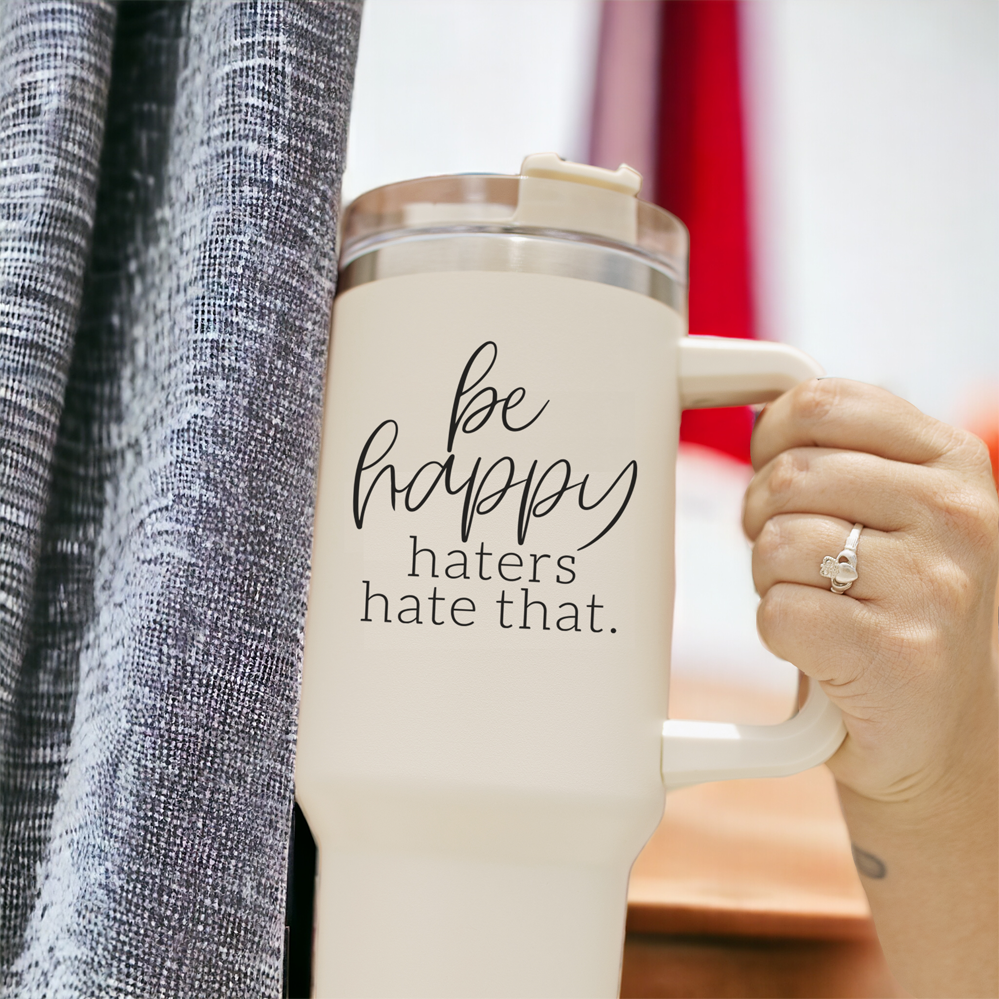 Be Happy 40oz Insulated Mug – Stainless Steel Travel Tumbler with 3-in-1 Lid